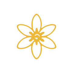 Simple, stylized illustration of a six-petaled flower in a light golden hue, isolated on a white background, showcasing its delicate form.