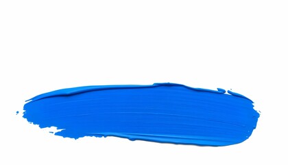 Fototapeta premium A vibrant, horizontal, textured stroke of bright blue paint on a white background.