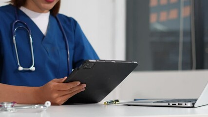 Medicine doctor hand working with modern digital tablet computer interface as medical network concept. - Powered by Adobe