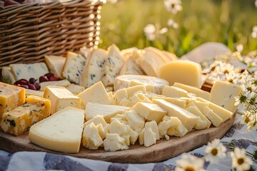 Delicious Cheese Platter with Fresh Ingredients and Natural Setting