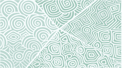 Abstract background with geometric shapes and spiral patterns in a light green and white color scheme