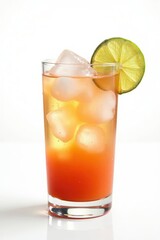 Fototapeta premium Refreshing coconut cocktail with ice cubes, isolated on white , food photography, drink