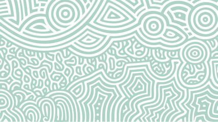 Abstract background with concentric circles and intricate line patterns in light teal and white color scheme