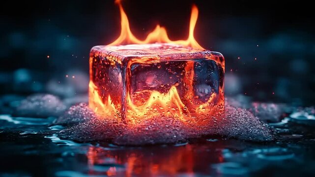 Burning ice cube in water