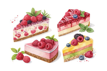 set of watercolor Raspberry Slice vector illustration isolated on white background