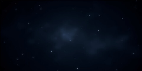 Deep blue night sky with bright, shimmering stars and cosmic light particles, an abstract galaxy illustration