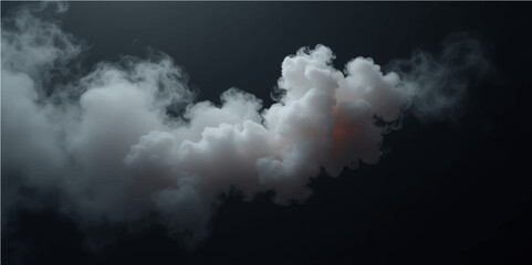 Smoke Plume against Dark Background: A dramatic, ethereal plume of white smoke billows against a stark dark background, creating a captivating visual effect. © FANUSH