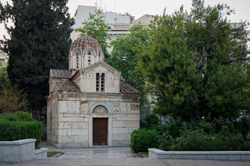 A small, Greek Othordox church, located amoungst the narrow streets of Athens, Greece, early in the morning