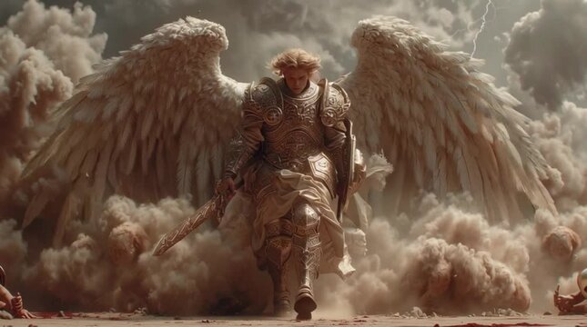 an angel fights againts demon