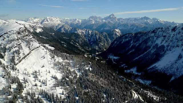 Nassfeld Pass in winter. View from above.