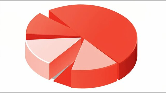 Red pie chart sliced into three segments in 3D flat vector style showing data visualization statistics and business analytics for finance marketing reports and infographic presentations