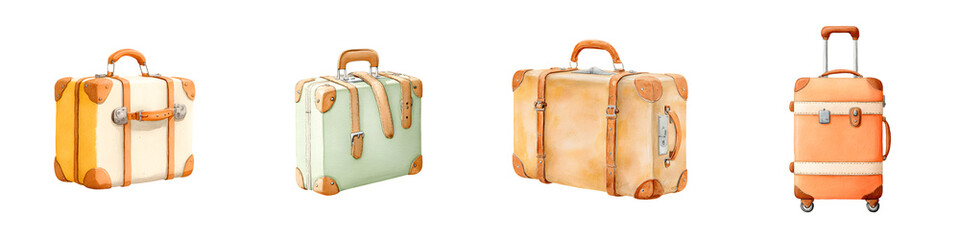 Vintage Luggage Watercolor Set - Travel and Adventure