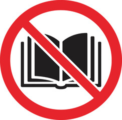 No Books Prohibition Sign: Restricted Reading, Study, Knowledge Access Symbol