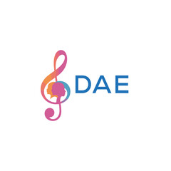DAE “Creative music logo with human silhouettes and treble clef in gradient colors, DAE Later Logo, modern artistic design isolated on white background”
