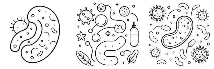 Probiotics Bacteria Coloring Book Page - Outline Vector Line Art