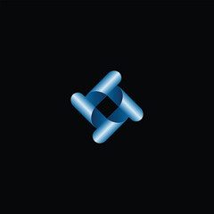 Abstract 3D Blue Metallic Cross Interlocking Logo with black background. 