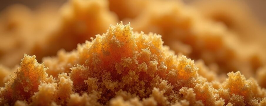 Close-up of coarse brown sugar crystals, rich texture , backdrop, macro
