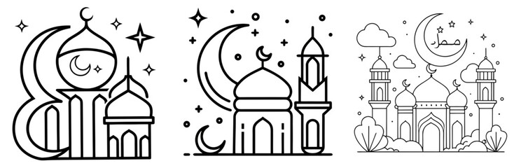 Obraz premium Ramadan Kareem Background Coloring Book Page - Outline Vector Line Art