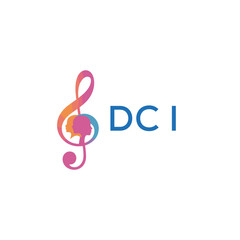 Fototapeta premium DCI “Colorful music logo with human faces and treble clef design” DCI Later Logo, “Creative music academy logo with silhouette heads and notes” 