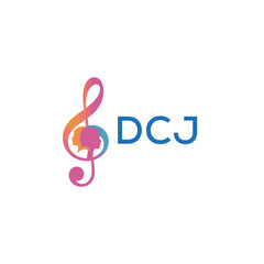 DCJ “Colorful music logo with human faces and treble clef design” DCJ Later Logo, “Creative music academy logo with silhouette heads and notes”
