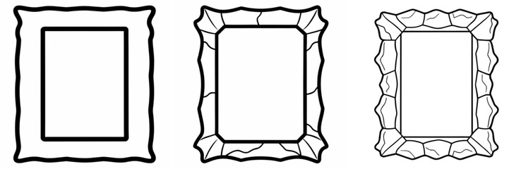 Rectangle Stone Frame Coloring Book Page - Outline Vector Line Art