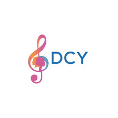 DCY “Colorful music logo with human faces and treble clef design” DCY Later Logo, “Creative music academy logo with silhouette heads and notes”
