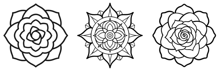 Obraz premium Rosette Coloring Book Page - Outline Vector Line Art Design