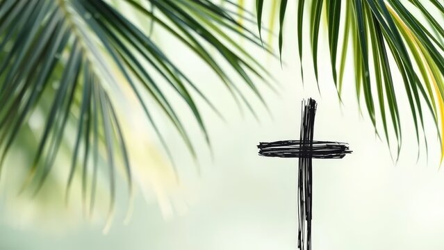 cross vector on soft palm leaf background - Powered by Adobe