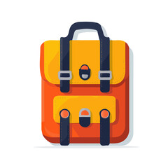 Minimalistic 2D flat icon featuring an orange backpack, clean vector design, simple illustration style, isolated on a white background, modern element in vector and EPS format.