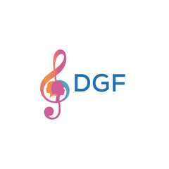 DGF “Creative music logo with human silhouettes and treble clef in gradient colors, DGF Later Logo, modern artistic design isolated on white background”
