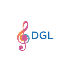 DGL “Creative music logo with human silhouettes and treble clef in gradient colors, DGL Later Logo, modern artistic design isolated on white background”
