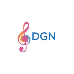 Fototapeta premium DGN “Creative music logo with human silhouettes and treble clef in gradient colors, DGN Later Logo, modern artistic design isolated on white background” 