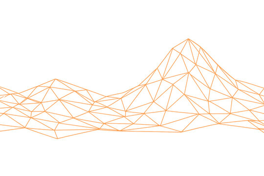 Orange connected lines forming a mountain range on a transparent background, ideal for technology or futuristic concepts