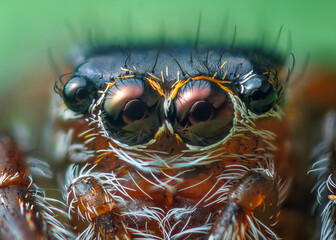 Jumping spider eyes, close up portrait of juping spider - Evarcha falcata