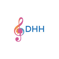 Fototapeta premium DHH “Creative music logo with human silhouettes and treble clef in gradient colors, DHH Later Logo, modern artistic design isolated on white background” 