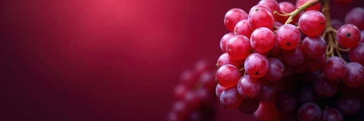 Crimson grapes clustered on a deep red backdrop, food, fruit, food photography