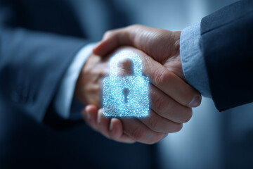 Business handshake with secure data lock overlay