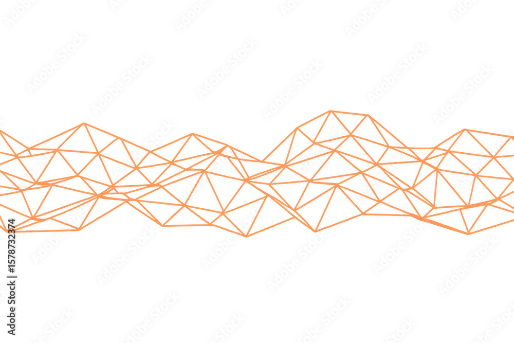 Poster Orange connected lines forming a plexus effect creating a wave shape over a transparent background