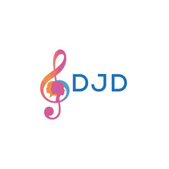Fototapeta premium DJD “Creative music logo with human silhouettes and treble clef in gradient colors, DJD Later Logo, modern artistic design isolated on white background” 