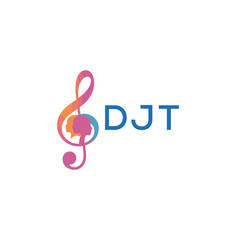 DJT “Creative music logo with human silhouettes and treble clef in gradient colors, DJT Later Logo, modern artistic design isolated on white background”
