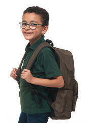 Young Boy Student With Backpack Smiling Confidently