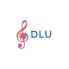 Fototapeta premium DLU “Creative music logo with human silhouettes and treble clef in gradient colors, DLU Later Logo, modern artistic design isolated on white background” 
