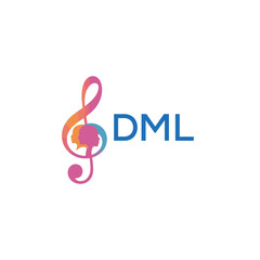 DML “Creative music logo with human silhouettes and treble clef in gradient colors, DML Later Logo, modern artistic design isolated on white background”
