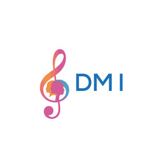 Fototapeta premium DMI “Creative music logo with human silhouettes and treble clef in gradient colors, DMI Later Logo, modern artistic design isolated on white background” 