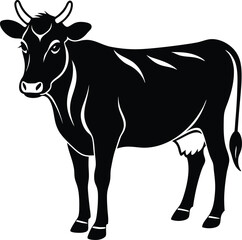 Beautiful Black Cow Vector Illustration Silhouette
