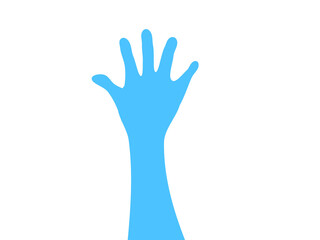 Raised hand with open palm. Bright blue tone. Comic pop art theme. Strong expressive gesture