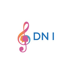Fototapeta premium DNI “Creative music logo with human silhouettes and treble clef in gradient colors, DNI Later Logo, modern artistic design isolated on white background” 