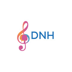 Fototapeta premium DNH “Creative music logo with human silhouettes and treble clef in gradient colors, DNH Later Logo, modern artistic design isolated on white background” 
