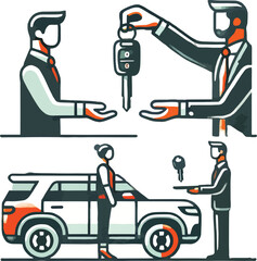 Car dealership illustration depicting sales process and car ownership representation