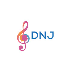 DNJ “Creative music logo with human silhouettes and treble clef in gradient colors, DNJ Later Logo, modern artistic design isolated on white background”
